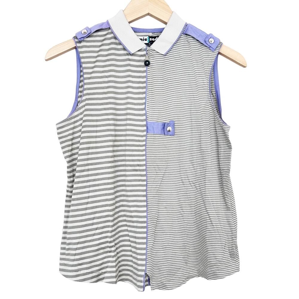 Jamie Sadock Tan Purple Striped Sleeveless Polo Sz M